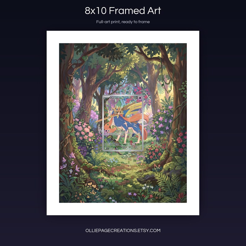 Zacian 100/094 8x10 full-art framed print, ready-to-frame extended art wall display, Phantasmal Flames