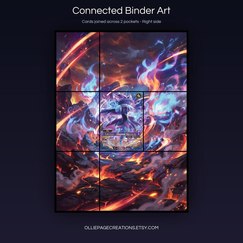 Katress BP01-075-SP connected binder art joining across two pockets, right side, printable extended card display for 9-pocket binders