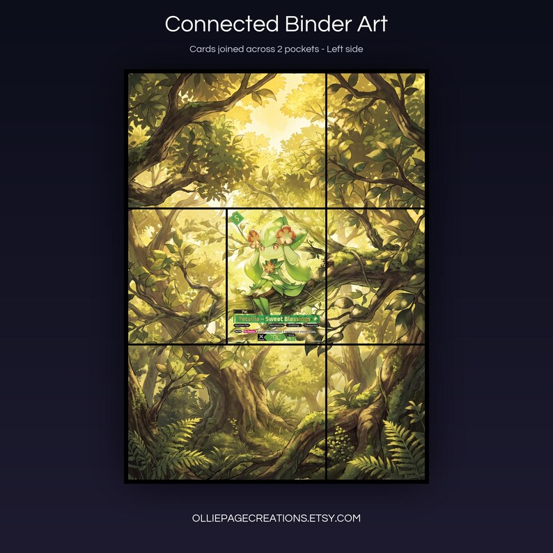 Petalia BP01-051-SP connected binder art joining across two pockets, left side, printable extended card display for 9-pocket binders