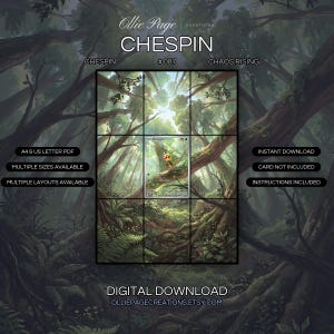 Chespin 087/086 extended art binder page in a Lush forest canopy with towering trees