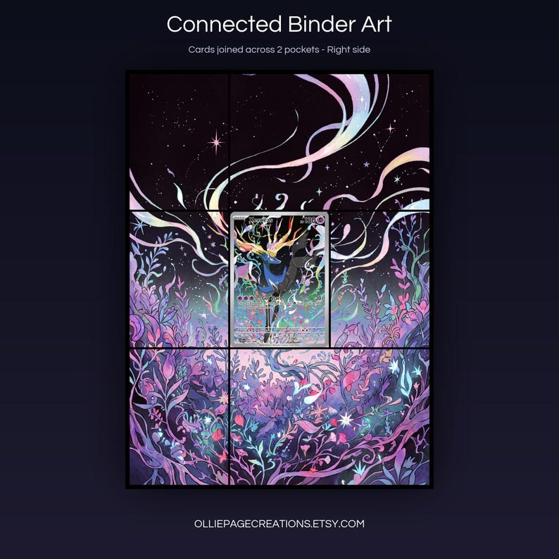 Xerneas 091/086 connected binder art joining across two pockets, right side, printable extended card display for 9-pocket binders
