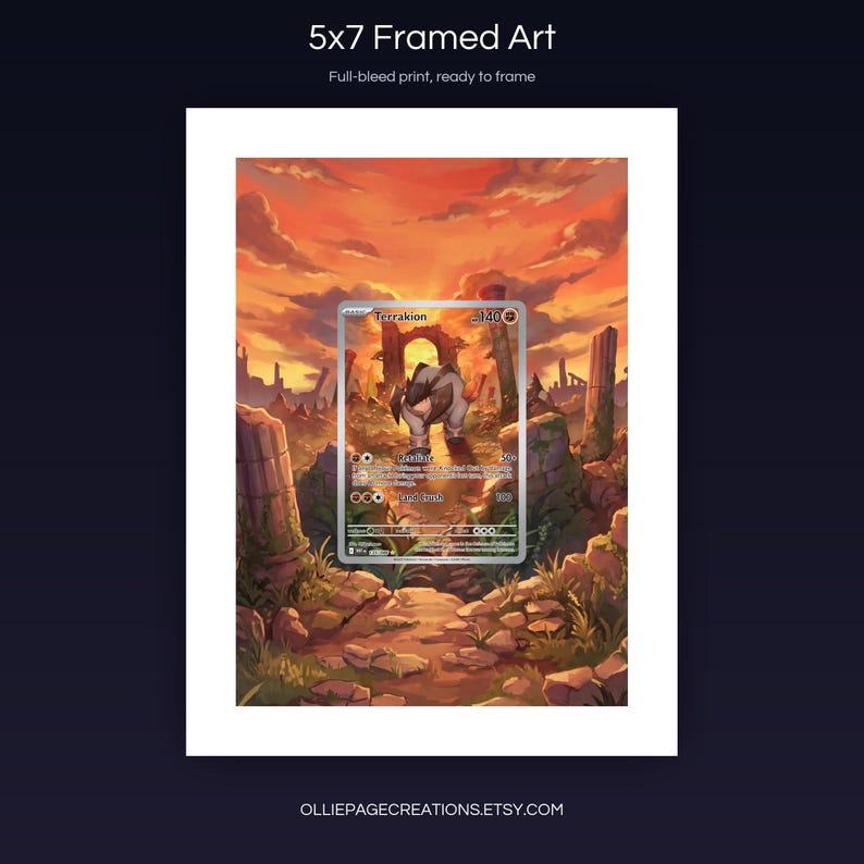 Terrakion 135/086 5x7 full-bleed framed art print, ready to frame, White Flare