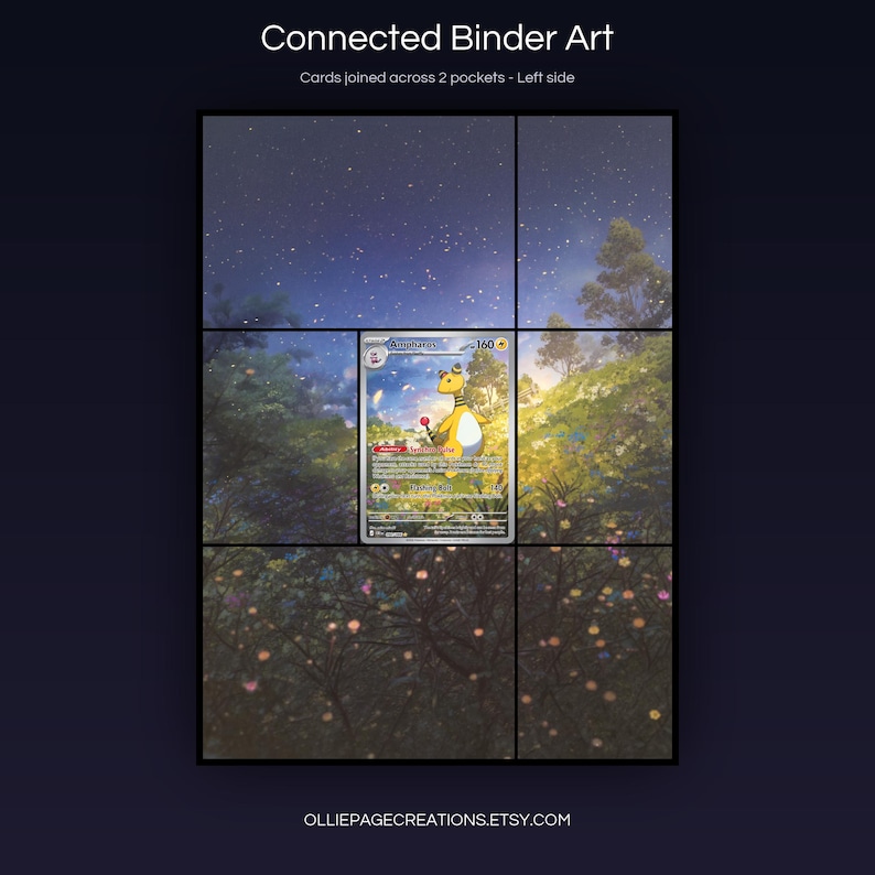 Ampharos 090/086 connected binder art joining across two pockets, left side, printable extended card display for 9-pocket binders