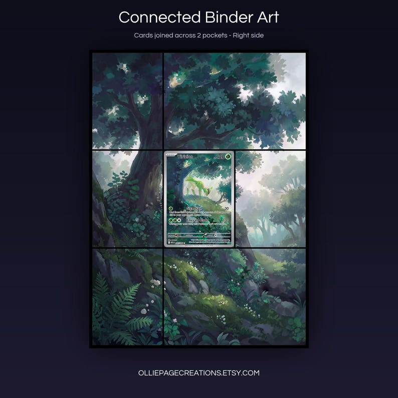 Virizion 095/086 connected binder art joining across two pockets, right side, printable extended card display for 9-pocket binders