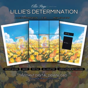 Lillie's Determination 184/132 collector bundle — extended binder page plus 8x10 full-art and PSA framed prints in a Vibrant field of yellow