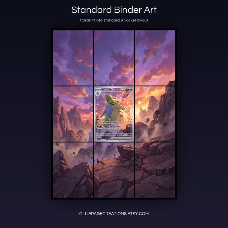 Tyranitar 222/193 extended art 3x3 grid layout, full 9-pocket binder page display printable, Paldea Evolved collector insert