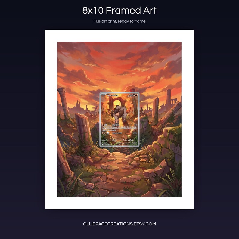 Terrakion 135/086 8x10 full-art framed print, ready-to-frame extended art wall display, White Flare