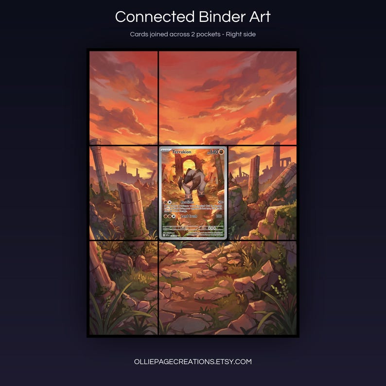 Terrakion 135/086 connected binder art joining across two pockets, right side, printable extended card display for 9-pocket binders