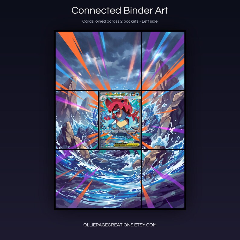 Mega Feraligatr EX 274/217 connected binder art joining across two pockets, left side, printable extended card display for 9-pocket binders