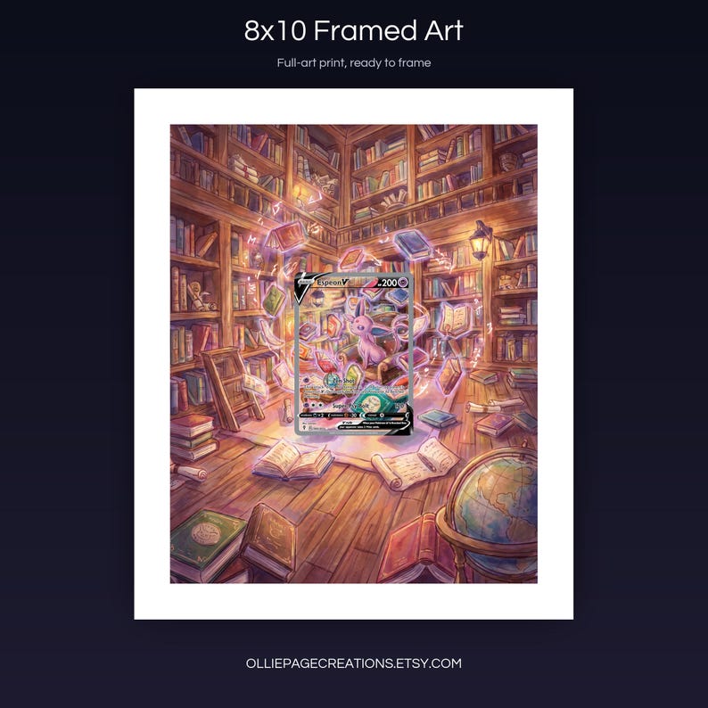 Espeon V 180/203 8x10 full-art framed print, ready-to-frame extended art wall display, Evolving Skies