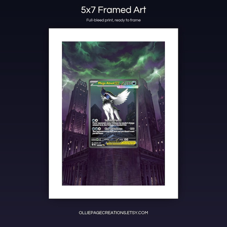 Mega Absol EX 180/132 5x7 full-bleed framed art print, ready to frame, Mega Evolution