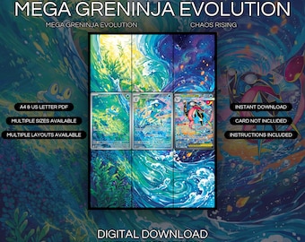 Mega Greninja Evolução 88 + 89 + 116 Impressão de Arte Estendida | Expositor de Pasta Chaos Rising (Download Digital)