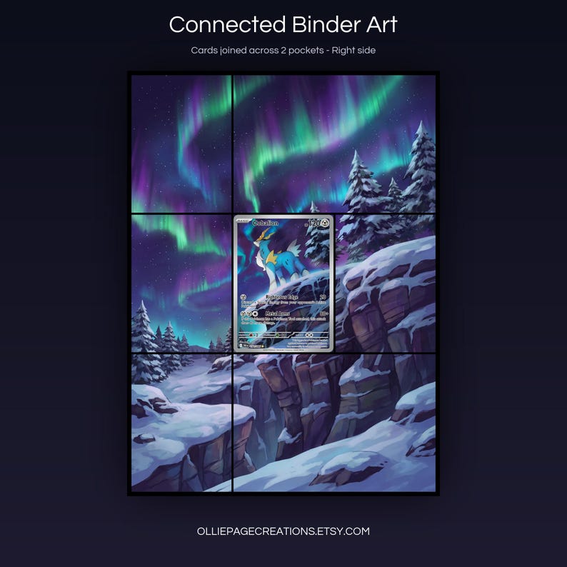 Cobalion 144/086 connected binder art joining across two pockets, right side, printable extended card display for 9-pocket binders
