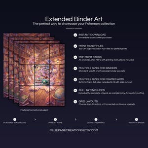 Collector bundle feature overview for Espeon V extended binder art — binder page grids plus 8x10, 5x7, 4x6 and PSA-style framed prints, 300 DPI instant digital download