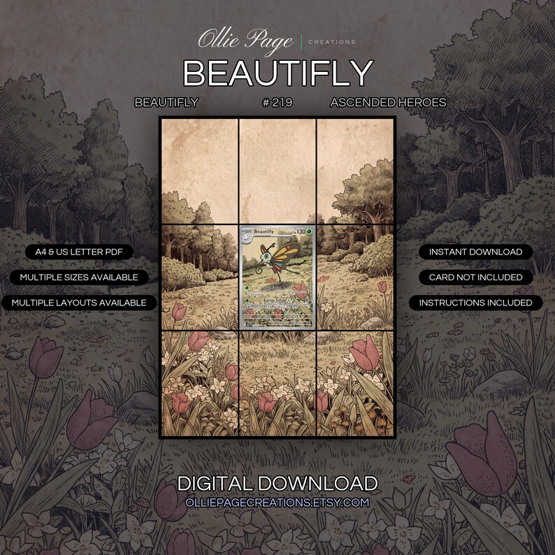 Beautifly 219/217 extended art binder page in a Serene pastoral meadow with pink tulips and white flowers