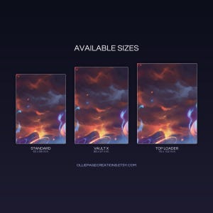 Katress extended binder art size guide showing Standard, Vault X, and Top Loader printable card sleeve dimensions