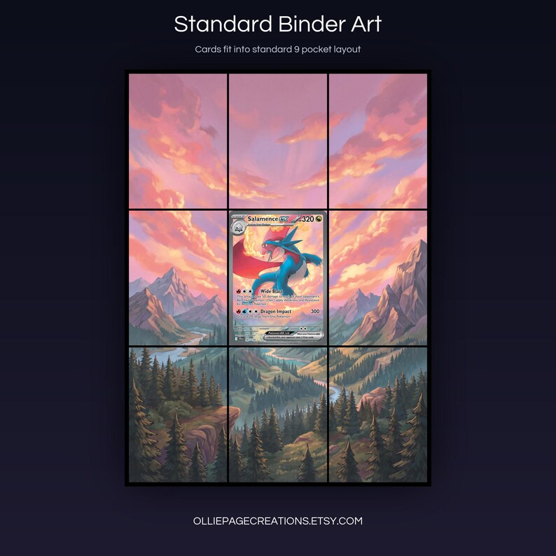 Salamence EX 187/159 extended art 3x3 grid layout, full 9-pocket binder page display printable, Journey Together collector insert