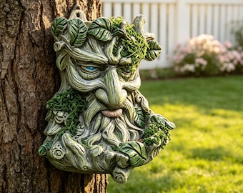 Fågelmatare för träd, trädgårdskonst med trädansikte, Greenman-trädmatare i harts, trädgårdsdekoration utomhus, gåva för naturälskare, matare för vilda djur