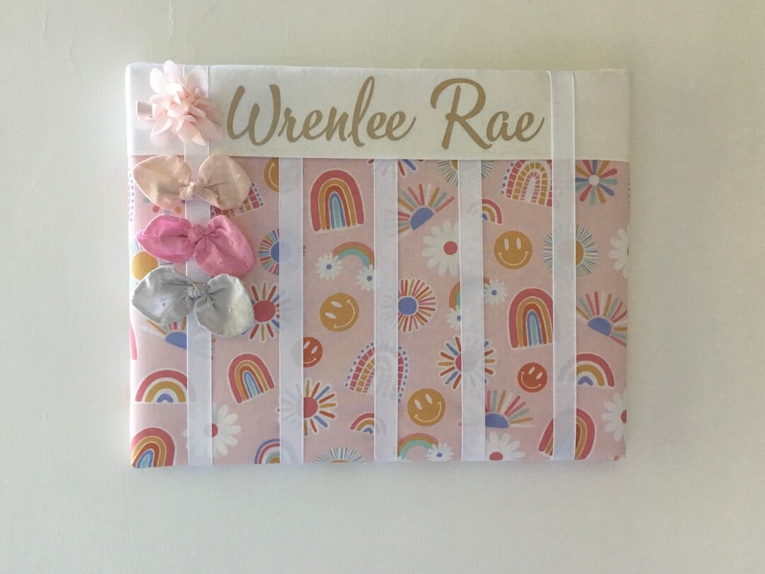 Boho Rainbow Bow Holder, Personalized Headband Organizer, Girl Nursery