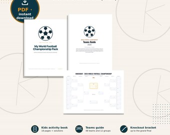 2026 World Football Championship Bundle Printable PDF | Team Guide + Knockout Bracket + Kids Activity Book | Family Soccer Kit