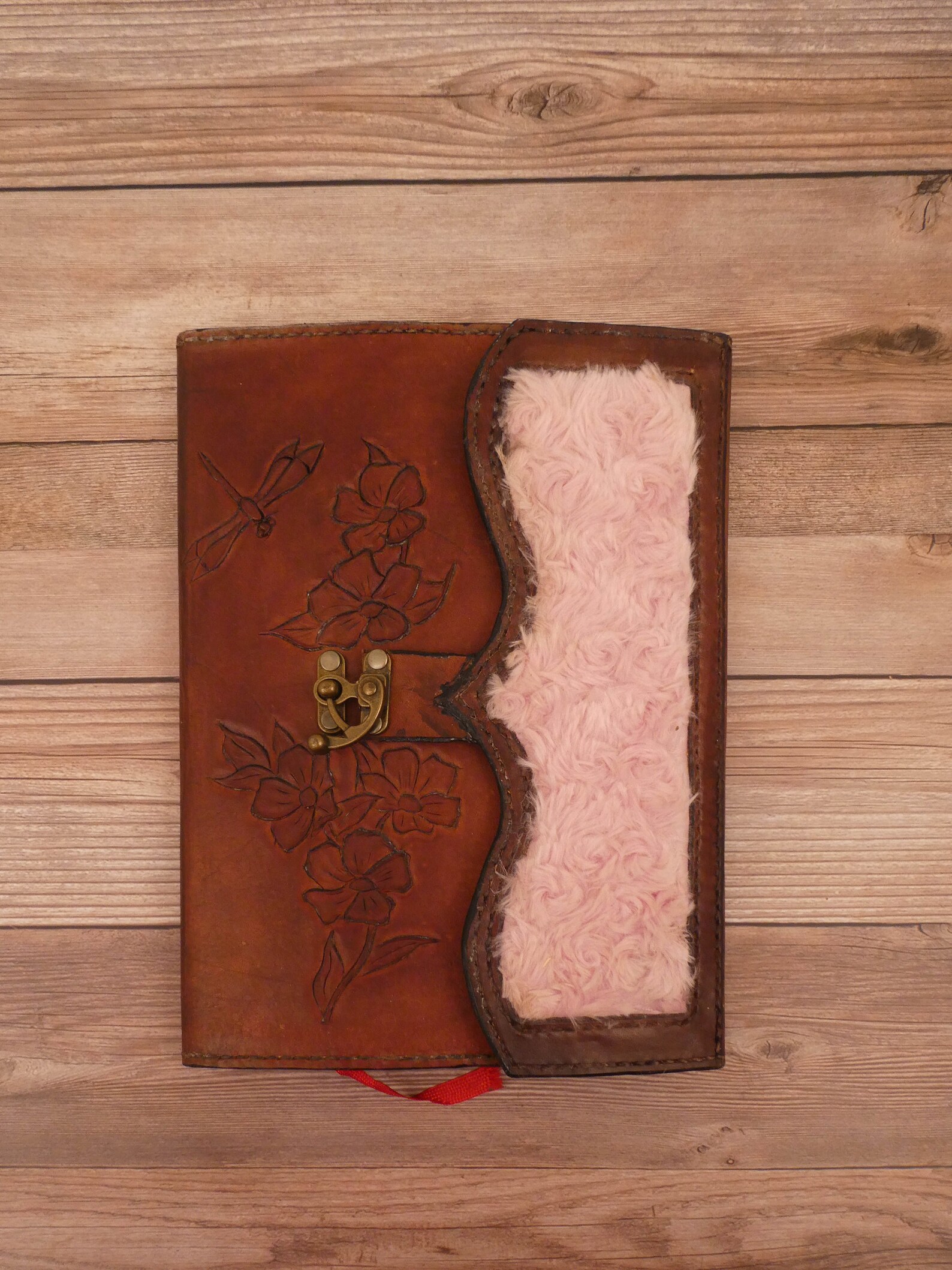 Dragonfly Journal Pink Fur Journal Dragonfly Leather Journal Etsy