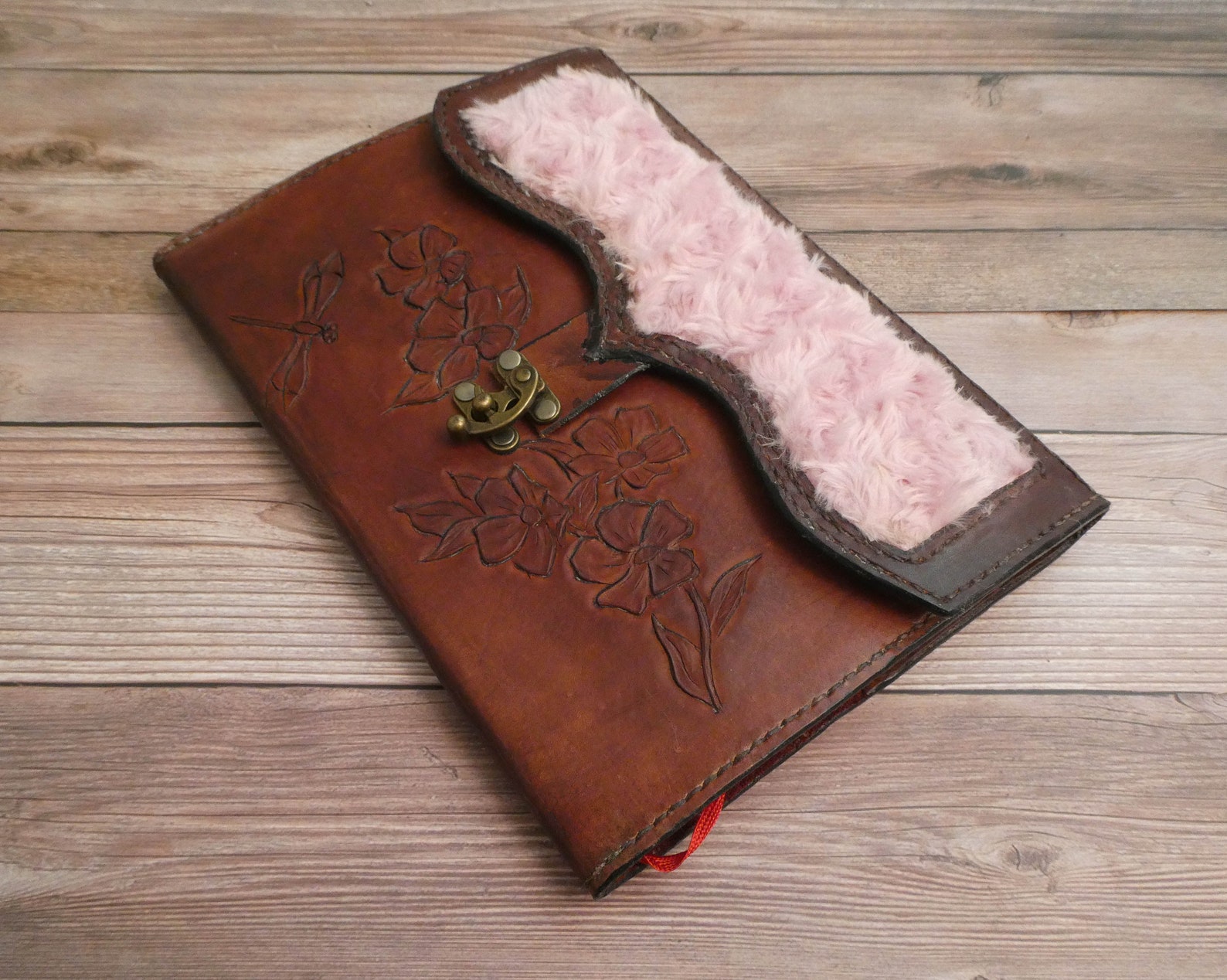 Dragonfly Journal Pink Fur Journal Dragonfly Leather Journal Etsy