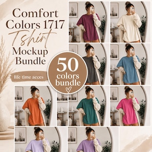 Comfort Colors 1717 Mockups Bundle C1717  50 Tshirt Mock-Up Lifetime Access Mockup tee Women Clothes POD Aesthetic Lifestyle Print on demand