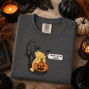 Patchwork Halloween T-shirt: Winnie the pooh gifts Cute Autumn tshirt spooky season gift Vintage Retro Bear Comfort Colors Aesthetic fall