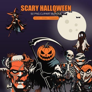 Gothic Halloween Clipart Bundle, 50 Spooky PNG Graphics (Digital Download)