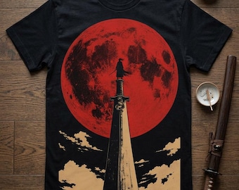 Samurai PNG, Japanese Art T Shirt Design PNG, Samurai Shirt Design for Dark Shirts, Blood Moon DTF Designs, Digital Download, Commercial Use