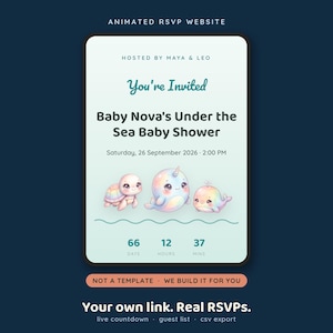 Under the Sea Baby Shower RSVP Website | Animated Ocean Invitation | Custom Narwhal & Whale Invite with Live Online RSVP