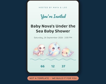 Under the Sea Baby Shower RSVP Website | Animated Ocean Invitation | Custom Narwhal & Whale Invite with Live Online RSVP