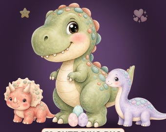 Dinosaur Clipart Bundle, Cute Watercolor Baby Dino PNG Set, 58 Nursery Clipart, Dinosaur Baby Shower Birthday Party, Commercial Use