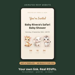 Baby Shower RSVP Website, Safari Animated Invitation with Countdown, Jungle Baby Shower Website Invite, Digital Invitation Made For You