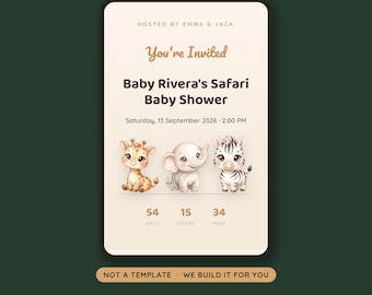 Baby Shower RSVP Website, Safari Animated Invitation with Countdown, Jungle Baby Shower Website Invite, Digital Invitation Made For You