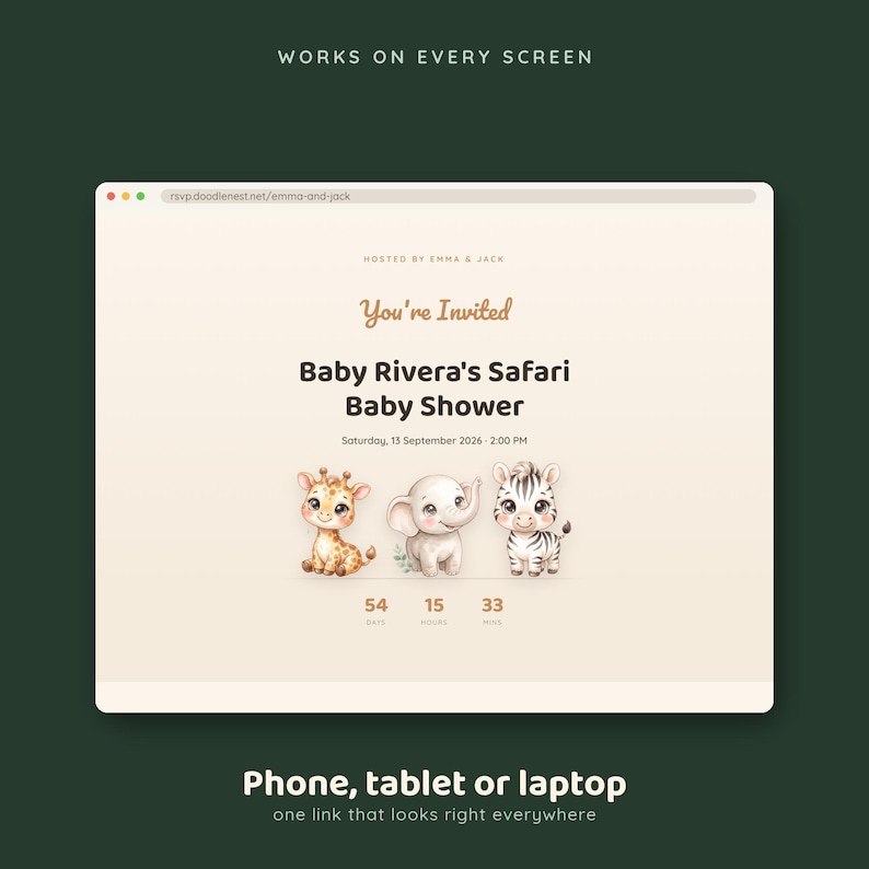 Baby Shower RSVP Website, Safari Animated Invitation with Countdown, Jungle Baby Shower Website Invite, Digital Invitation Made For You image 3