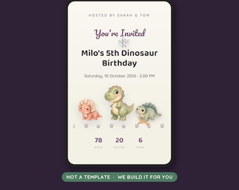 Dinosaur Birthday Invitation Website, Interactive Dino Party Invite with Live RSVP, Animated Kids Birthday Invitation Made For You