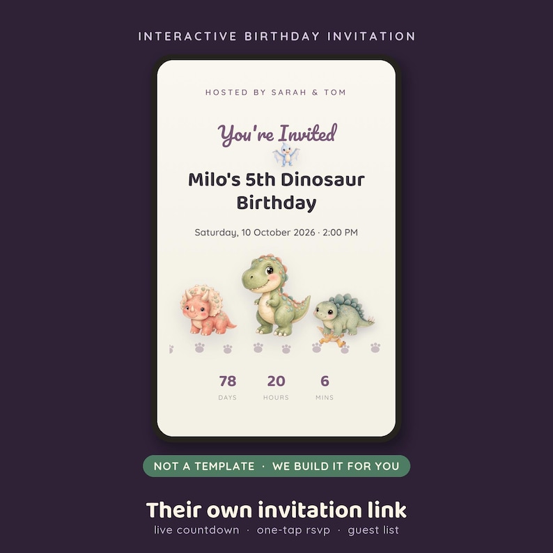 Dinosaur Birthday Invitation Website, Interactive Dino Party Invite with Live RSVP, Animated Kids Birthday Invitation Made For You image 1