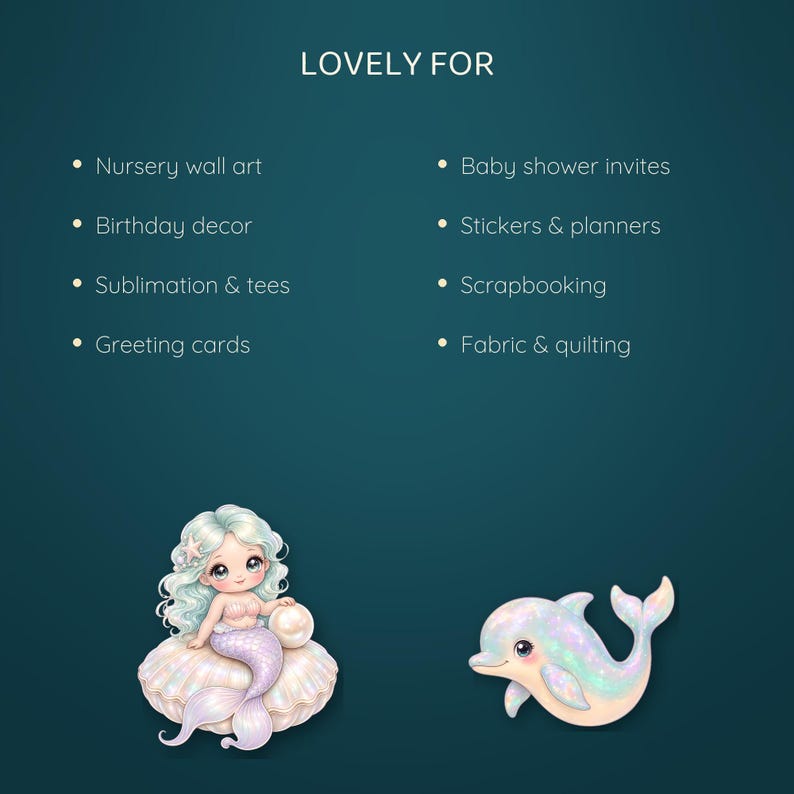 Mermaid Clipart Bundle, 20 Cute Pastel PNG, Iridescent Baby Mermaid Nursery Art, Seahorse Narwhal Shell, Commercial Use image 7