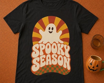 Retro Halloween PNG, Spooky Season Shirt Design, Groovy Halloween Ghost PNG, Halloween Sublimation Designs, Transparent PNG, Commercial Use