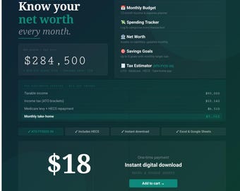Australian Personal Finance Template | Budget Net Worth Tax Estimator | Excel Google Sheets