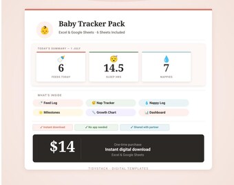 Baby Tracker Pack | Feed, Nap, Nappy Log (Excel, Google Sheets)