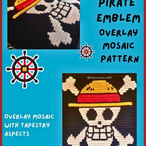 Decorazione a mosaico all'uncinetto con emblema di pirata anime - Solo schema immagine 4