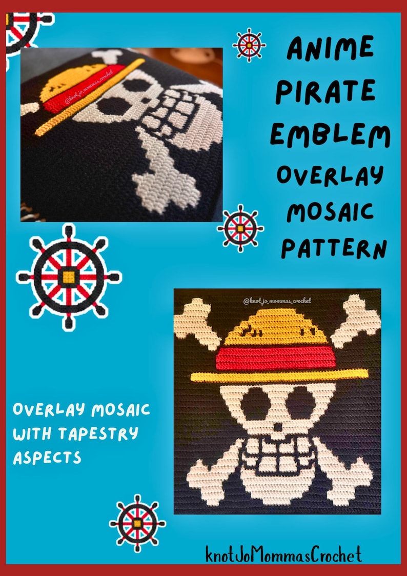 Decorazione a mosaico all'uncinetto con emblema di pirata anime - Solo schema immagine 4