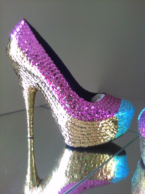 pink sequin heels