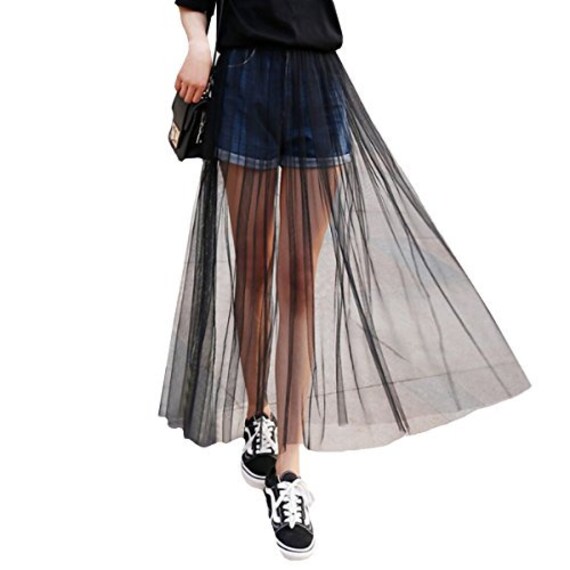 high waisted mesh maxi skirt
