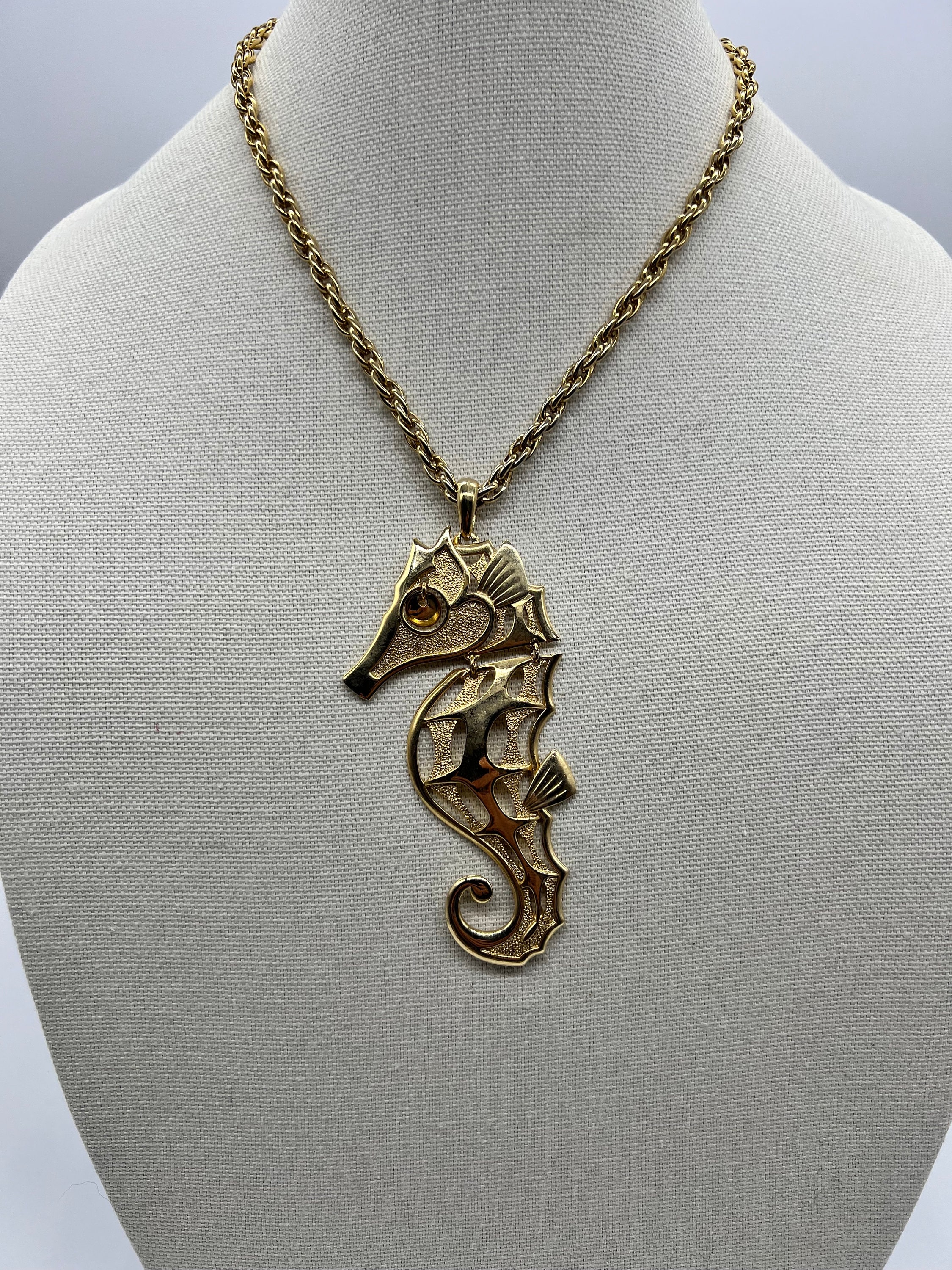 Vintage Articulated Seahorse Pendant Necklace Signed ALAN - Etsy