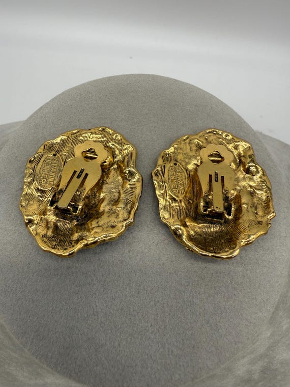 Vintage Gold Tone MAXINE DENKER Brutalist Clip on Statement Earrings View 6