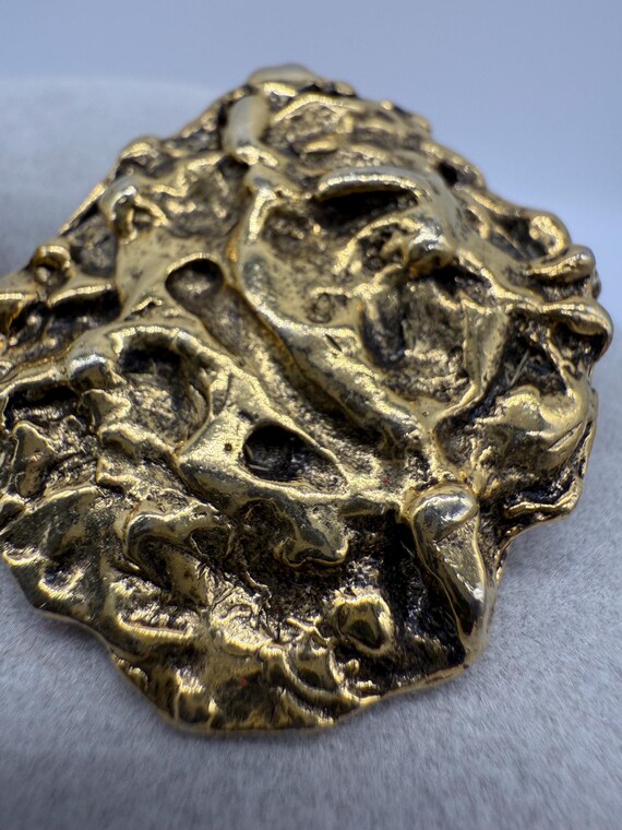 Vintage Gold Tone MAXINE DENKER Brutalist Clip on Statement Earrings View 2