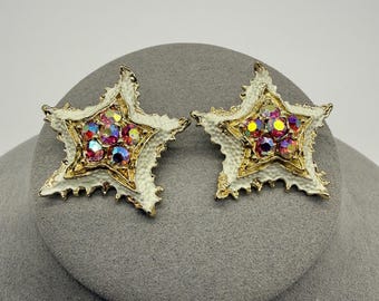 Vintage AB Aurora Borealis Rhinestone Starfish Petite Brooch Set